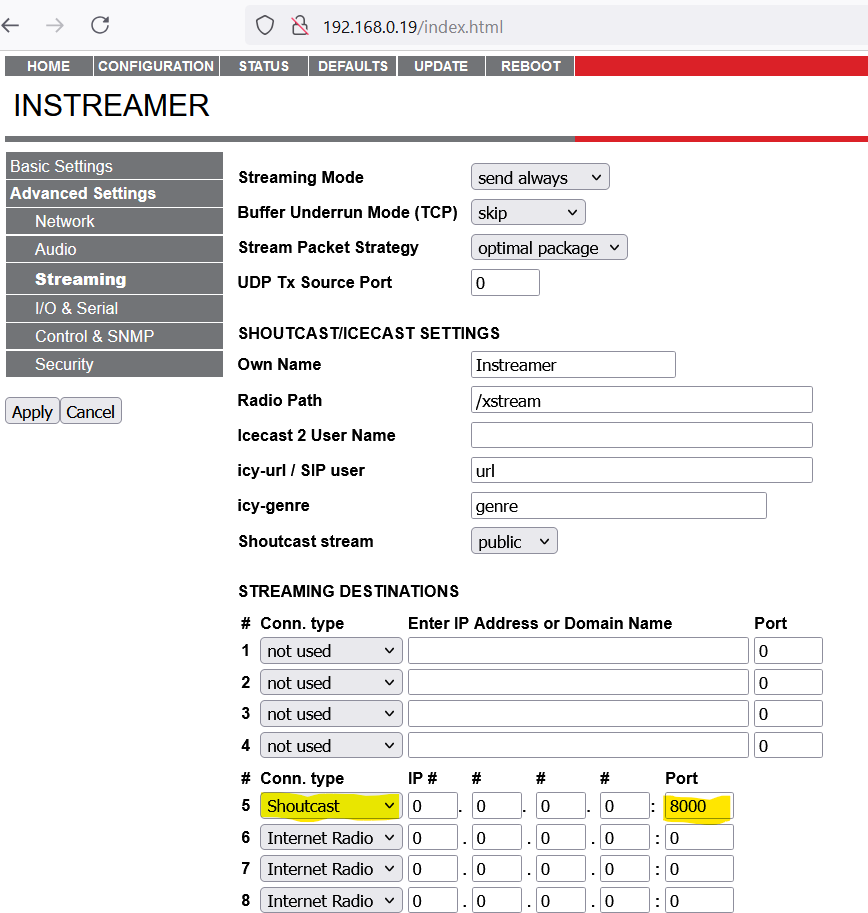 Example setup for Shoutcast relay